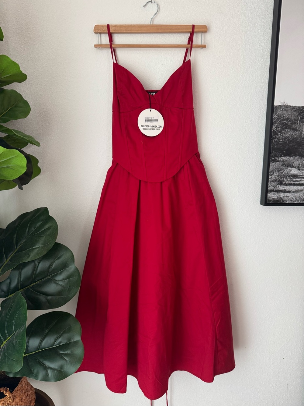 Strappy Red Midi Dress with Fitted Bodice